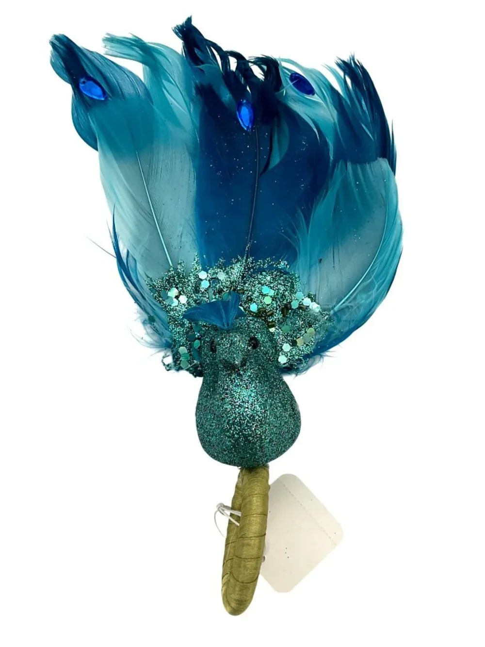 Pier 1 Teal Glitter Peacock Discontinued Napkin Rings Full Feathers Set of 4 NWT